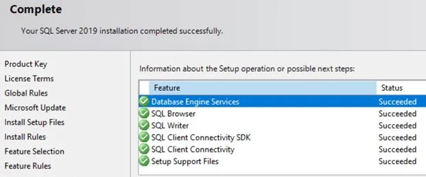 SQL Server 2019 Installation Completed