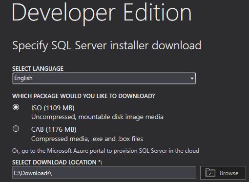 SQL Server Developer Edition Installation Media Type