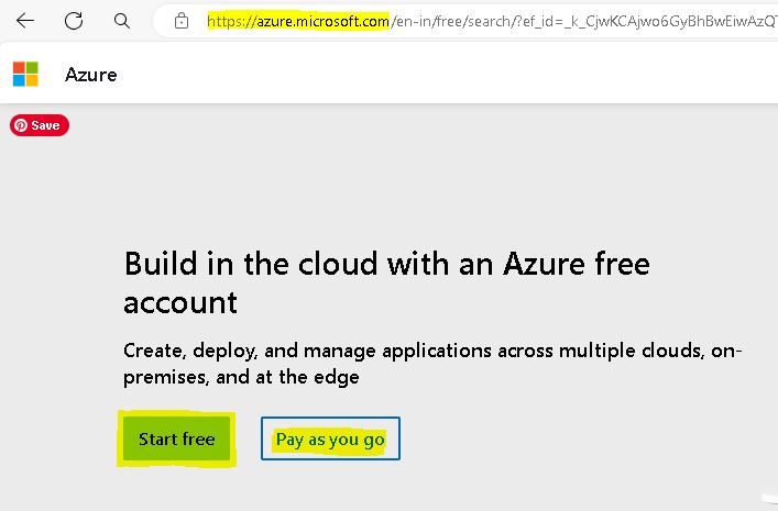 Azure Portal For Free or Pay as you go subscription