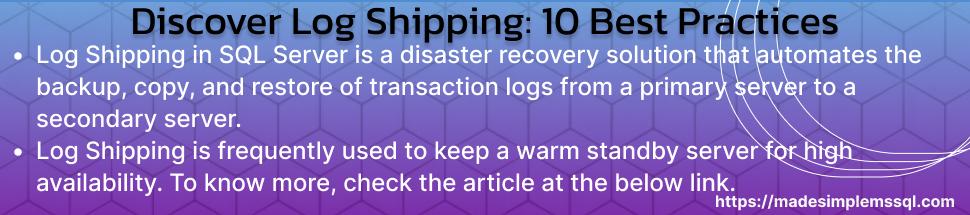 Log Shipping In SQL Server