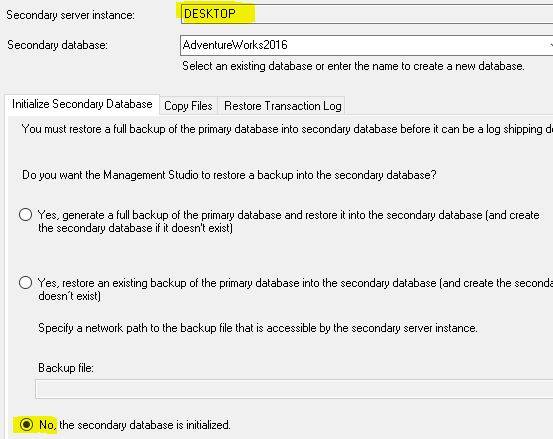 Connect secondary server in Log Shipping