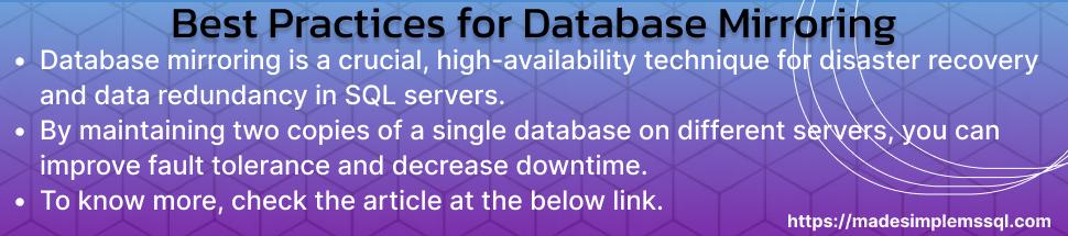 Best Practices for Database Mirroring