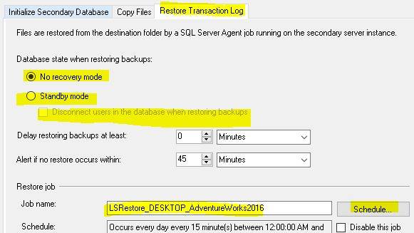 Define the path of Restore folder & schedule the job