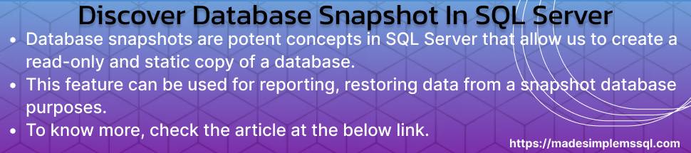 Database Snapshot in SQL Server