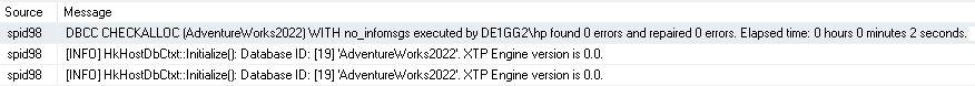 Error Details after executing DBCC CHECKALLOC in SQL Server with 0 allocation error & consistency error.