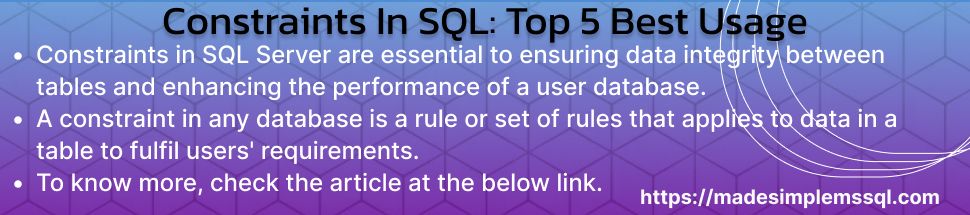 Constraints In SQL Server