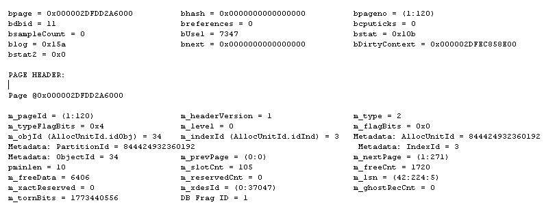 Output of DBCC Page