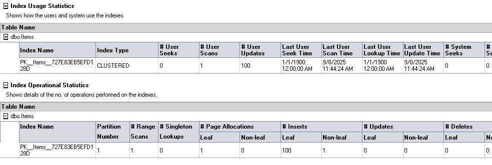 Index Usage Statistics Report